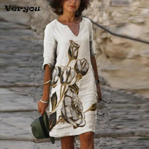 2021 Fashion Vintage Dress For Women Flower Print Abstract Face Short Sleeve Women Dresses Beach Party Summer Loose Dress