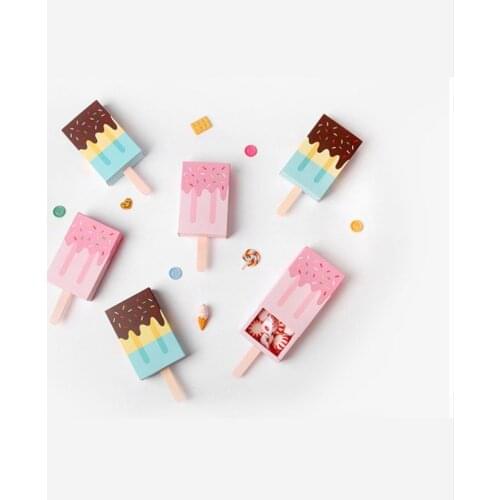 10pcs 10.2x6.7x2.7cm Ice Cream shape Gift box Baby shower Birthday Party Candy box Wedding party Favor Box Cartoon Pull-out Tray