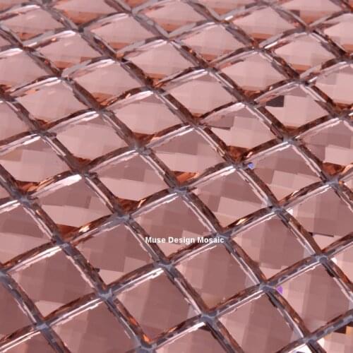 15mm 13 beveled edges Pink Diamond Mirror Glass Mosaic Tile for wall sticker showroom KTV Bar Display cabinet borders DIY deco