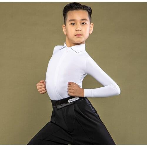 2021 Kids Latin Ballroom Dancing Costume White Shirt Boys Latin Competition Tops Professional Cha Cha Tango Dance Clothes BL5771