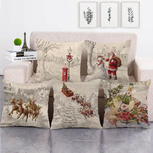 45cm*45cm santa and snowman in sonw linen cotton pillow covers sofa pillow case cushion cover