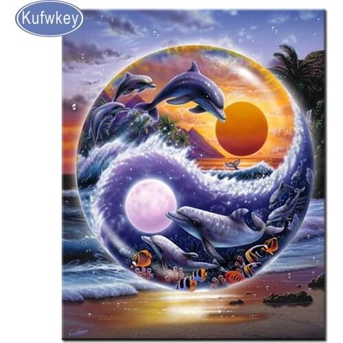 Diamond painting yin yang dolphin pattern DIY Diamond Painting,Wall decor picture 3d Diamond Embroidery,Full Square Round stone