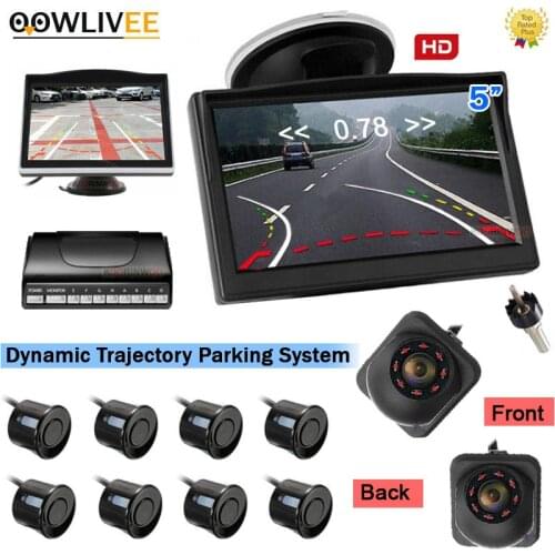 OOWLIVEE Smart System Car Intelligent Dynamic Trajectory Parking Line Camera With Monitor Parktronic 8 Parking Sensors Car sound