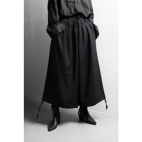 Yamamoto style Yoji mens casual wide leg pants dark super loose lace up waist super loose warrior pants skirt