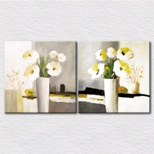 Good price Canvas printed Modern picture a set of 2 pieses Decorative abstract white flower painting for home decor 2pcs