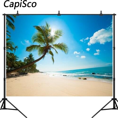 Capisco Tropical Backgrounds Summer Sea Beach Sand Cloudy Blue Sky Holiday Scenic Photography Backdrops Photocall Photo Studio