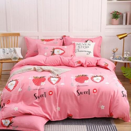 Fashion Series 3-4pcs Bedding Sets Pink Strawberry Home Bedroom Textile Modern Boy Girls Adult Duvet Cover Bed Sheets Bed Linen