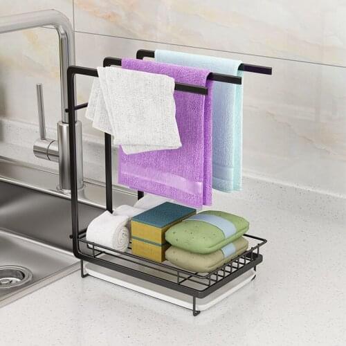 Kitchen Sponge Drain Storage Rack with Strainer Wall Mounted Sink Stand Household Cleaning Brush Rack Free Sink Shelving JU32615