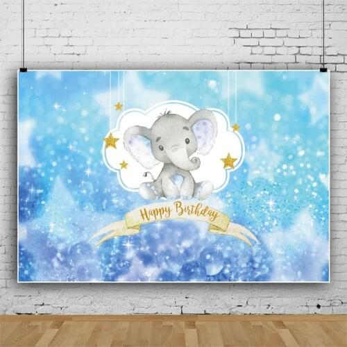 Laeacco Elephant Birthday Backdrop Shiny Light Bokeh Gold Stars Polka Dots Baby Shower Customized Poster Photography Backgrounds