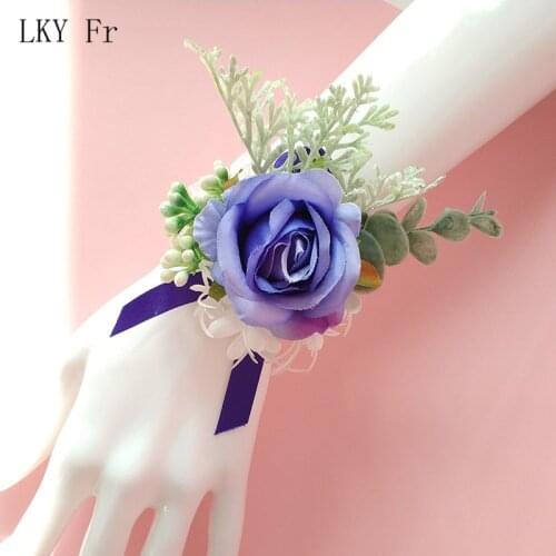 LKY Fr Wrist Corsage Bracelet Flowers for Bridesmaids White Wedding Corsage Pins Boutonniere Groomsmen Suit Marriage Accessories