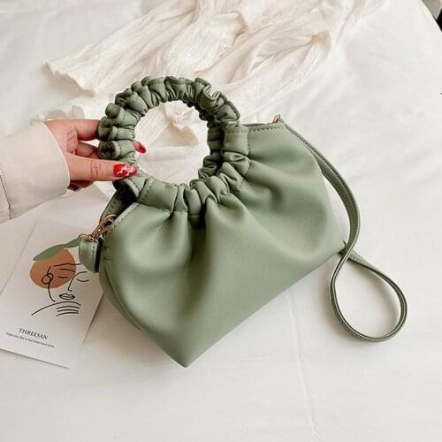 Fashion Small Handbags For Women Pleated Handle Shoulder Bag Solid Pu Leather Messenger Crossbody Bags For Women