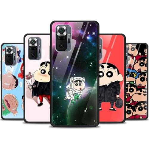 Cartoon Cute Funny Crayon For Xiaomi Redmi K40 K30 K20 9T 9C 9A 9 8A 7 Pro Plus Tempered Glass Phone Case