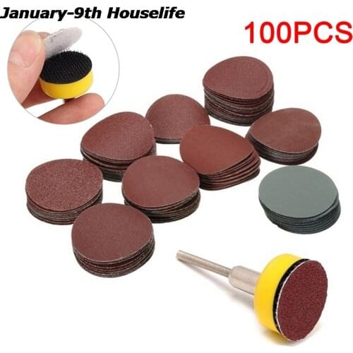 100pcs 25mm/1inch Sandpaper + 1pcs 1inch Hook Loop Backer Plate 1/8inch Shank + 1pcs Loop Sanding Pad Abrasives Mixed Polishing