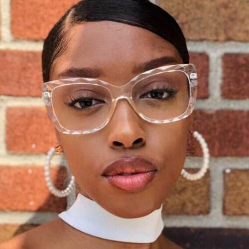 Anti Harmful Blue Ray Clear Glasses Frame Women Crystal Square Cat Eye Spectacles Eyewear Fashion Ultra-light TR90 Eyeglasses