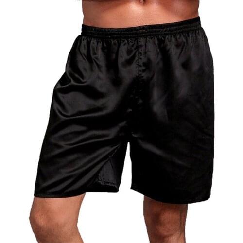 Silk Polyester Plain Thin Mens Pajama Pants Five-Point Pants Elastic Waistband Solid Color Casual Loose Summer Beach