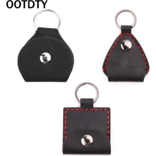 OOTDTY Leather Electric Guitar Pick Holder Folk Pop Guitar Plectrum Case Bag Keyring
