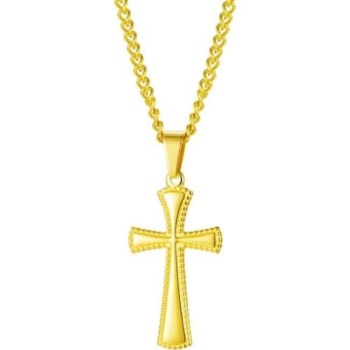 Stainless Steel Gold Minimalism Delicate Men Women Fashion Cross Pendant Necklace Jewelry Gift For Him with Chain