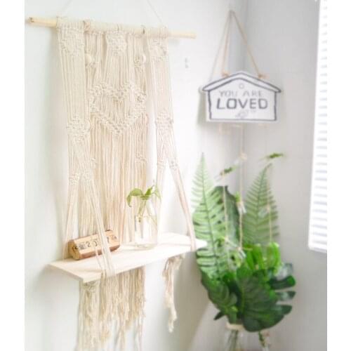 Macrame Hanging Planter Basket Wall Handmade Plant Hanger Pot Tassel Wooden Shelf Tapestry Apartment Dorm Room Decoration