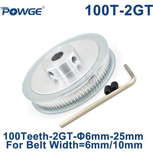 POWGE 100 Teeth 2GT Timing Pulley Bore 6/6.35/8/10/12/14/15/16/19/20/22/25mm for GT2 Synchronous belt width 6/10mm 100Teeth 100T