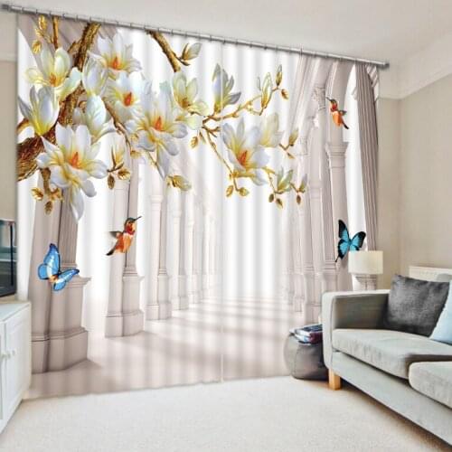 Luxury Blackout 3D Window Curtains For Living Room Bedroom Magnolia flower curtains