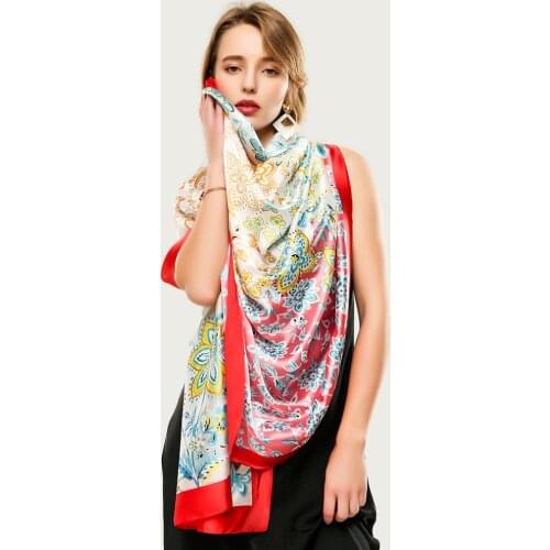 Luxury Floral Silk Shawl Scarf Women Long Head Scarf Print Foulard Design 180x90 cm
