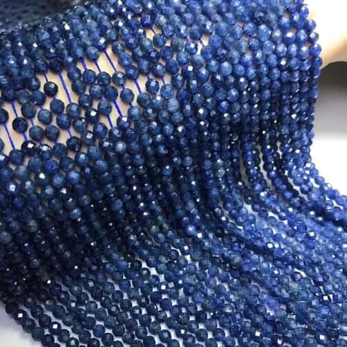 Sri Lankan sapphire 4mm 3mm Natural Gemstone Bead Facted Round for silver 925 jewelry Necklace Earring 15inch ICNWAY