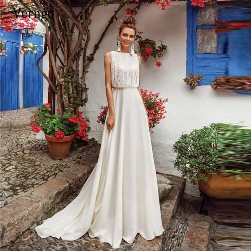 Verngo New Design A Line Chiffon Wedding Dress With Tassel Jacket Back 2021 Bride Dresses Gown Custom Elegant Robe de mariée