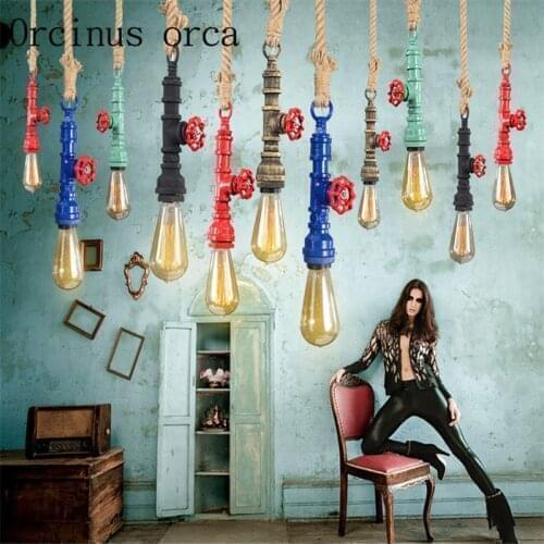 Nordic Industrial wind country rope chandeliers restaurants bars American style vintage water pipes chandeliers free shipping