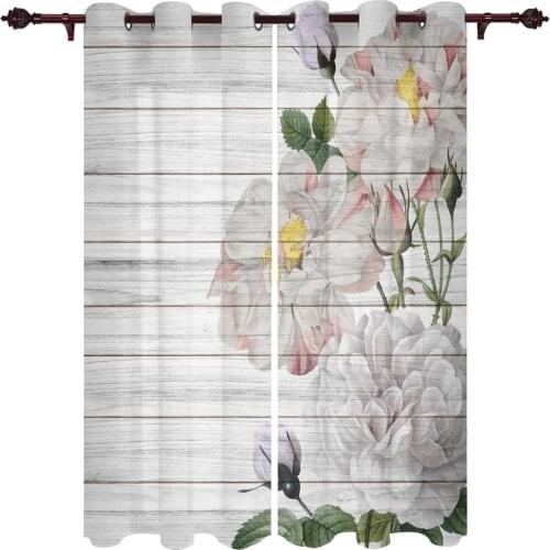 Modern Curtains Wooden Board White Rose Baby Room Bedroom Creative Window Curtains Kitchen Living Room Terrace Valance Curtains
