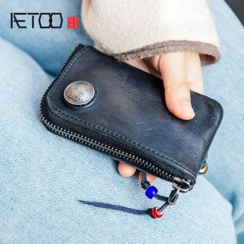 AETOO Japanese leather key bag card bag retro art handmade cowhide new coin purse