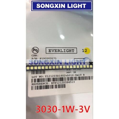 500pcs EVERLIGHT LED Backlight 1W 3030 3V Cool white 80-90LM TV Application 62-113TUN2C/S5000-00F/TR8-T