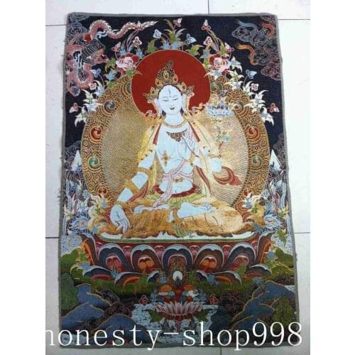 Tibet seda bordado arte budismo Tangka Verde tara Buda Thangka estatua