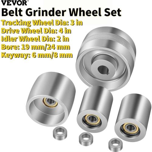 VEVOR 19mm 24mm Bore Aluminum Alloy 2 x 72in Belt Grinder Wheel Set 4in Drive Wheel Kit for Hollow-Grinding Knife Polishing Tool