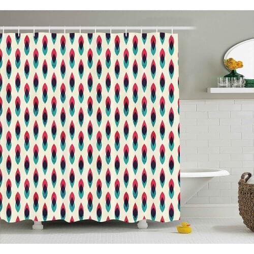 Vintage Decor Shower Curtain Geometric Retro Curve Pattern Grunge Style Ethnic Traditional Design Bathroom Waterproof Curtains