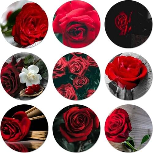 Bright Red Roses Flowers Icons Pins Badge Decoration Brooches Metal Badges For Backpack Decoration 58mm