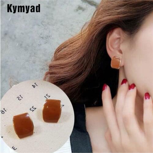 Kymyad Gold Color Stud Earrings for Women New Geometric Jewelry Statement Earings Fashion Jewelry Square Colorful Earrings