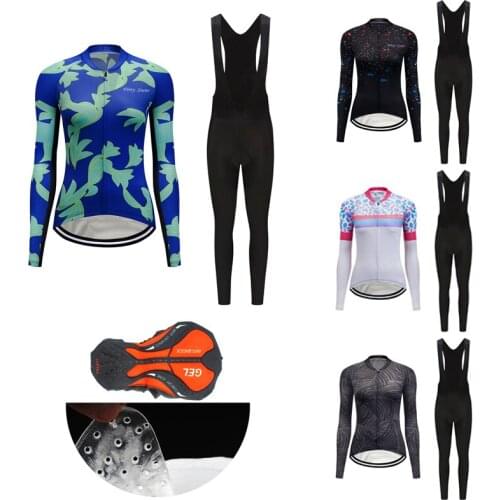 Sun-Proof Long Sleeve Women Cycling Jersey Set BIB Kit 2021 Fashion Bicycle Clothes MTB Suit Female Road Bike Clothing Uniform