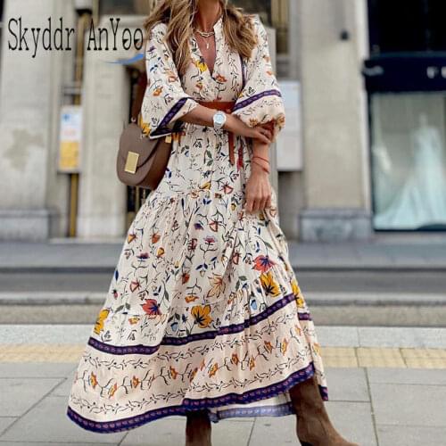 Women Summer Dress 2021 Robe Longue Femme Printed Boho Long Dress Loose Casual Ladies Dress