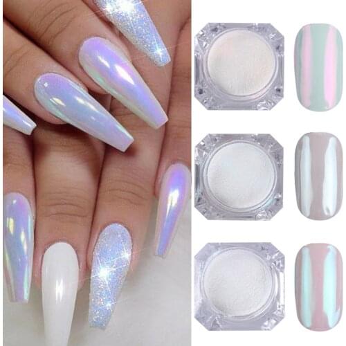 1 Box Purple Pearl Nail Glitter Powder Neon Shimmer Mirror Mermaids Dipping White Nail Chrome Pigment Dust Polish Decor