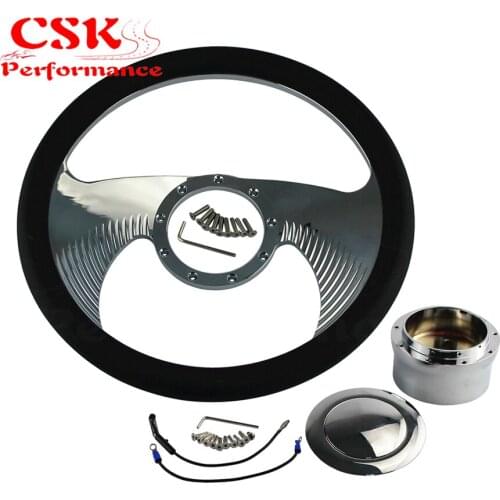 14" 9-Bolt Aluminum Half Wrap Steering Wheel+Horn Button & Adapter For G M CHEVY