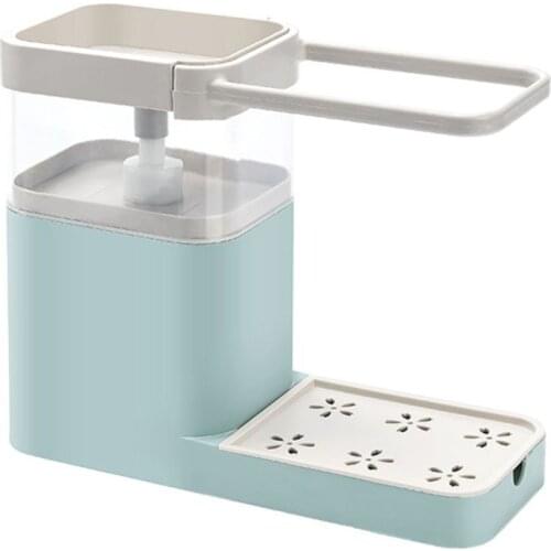 3 in 1 Soap Pump Dispenser Cleaning Liquid Container Sponge Holder Dishcloth Towel Rag Hanger Drain Organizer for Home Kitchen