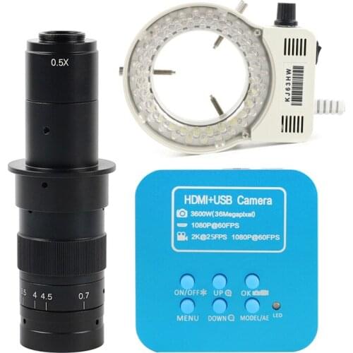 36MP Full HD 1080P 60FPS HDMI USB HD Output Industry C-Mount Video Microscope Camera+180X/300X C-Mount Lens+32 LED Ring Light