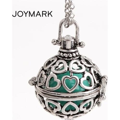 5pcs/lot Hearts Copper Hollow Cage Chime Box Pendant Music Sound Bell Ball Long Chain Pregnancy Necklaces For Mother HCPN58