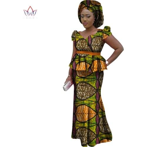 Dashiki African Suit For Women Bazin Riche African Wax Print 2 Piece Set Fashion Top+skirt Cotton Maxi Skirt Sets Girl WY1552