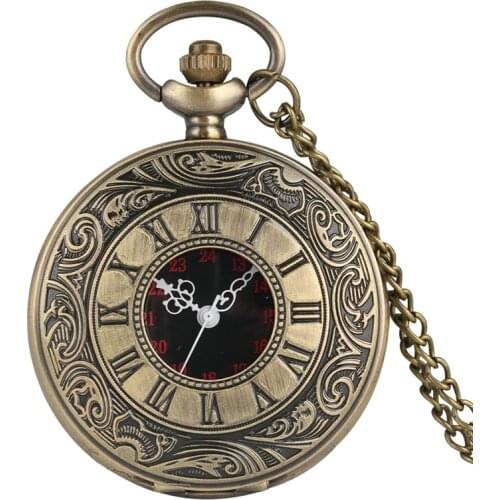Antique Fashion Roman Numeral Display Quartz Pocket Watch FOB Chain Clock Necklace Pendant Christmas Gifts for Men Women Friends