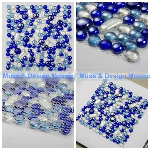 Blue Reiter Mediterranean Blue Circular Glass Mosaic Tile for floor wall puzzle backdrop stickers Ceiling