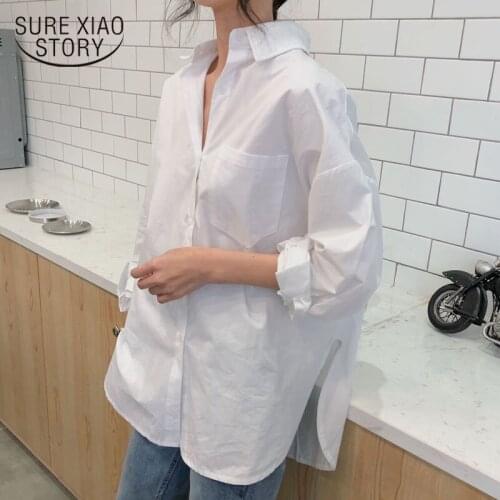 Autumn Long Sleeve Casual Turn-down Collar Loose Blouse Elegant Solid White Tops Cotton 2021 Spring Vintage Ladies Shirt 11456