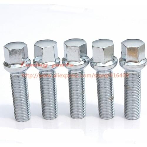 10pcs/lot M14X1.5 Ball Seat Wheel Lug Bolts 35mm 40mm 45mm 50mm Shank Fits Audi/Benz/VolksWagen