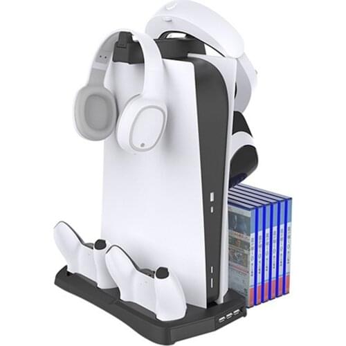 Dual PS5 Controller Charging Stand Charger Station 2 Cooling Fan + Hook + 12 Game Disc Storage for PlayStation5 DE UHD Console