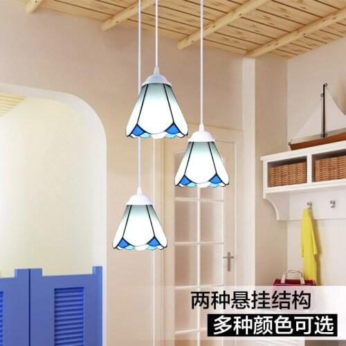 European mediterranean sea style white tiffany pendant light dining room restaurant bedroom balcony hanging lighting lamp bed